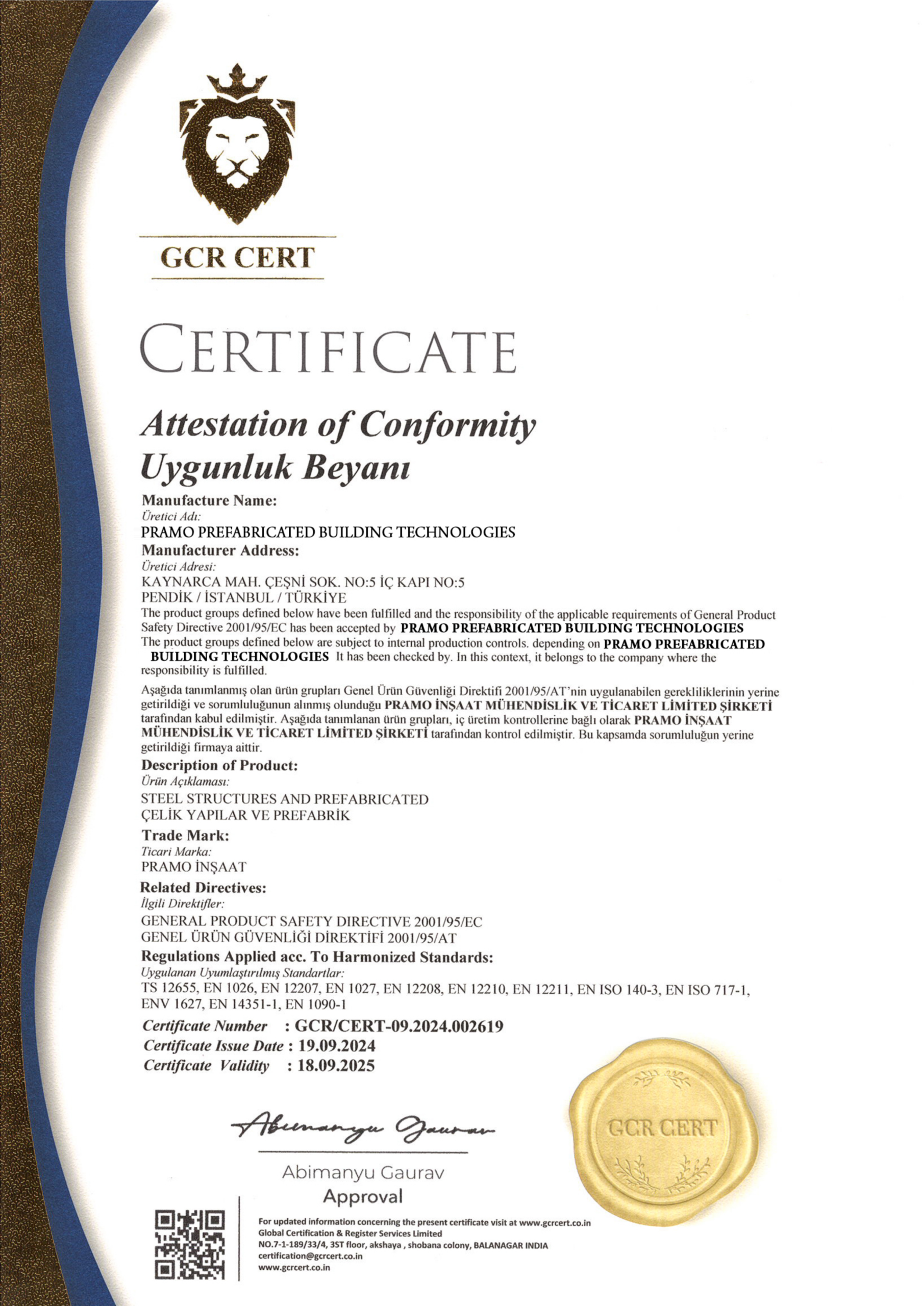 ATTESTATION OF CONFORMITY CERTIFICATE