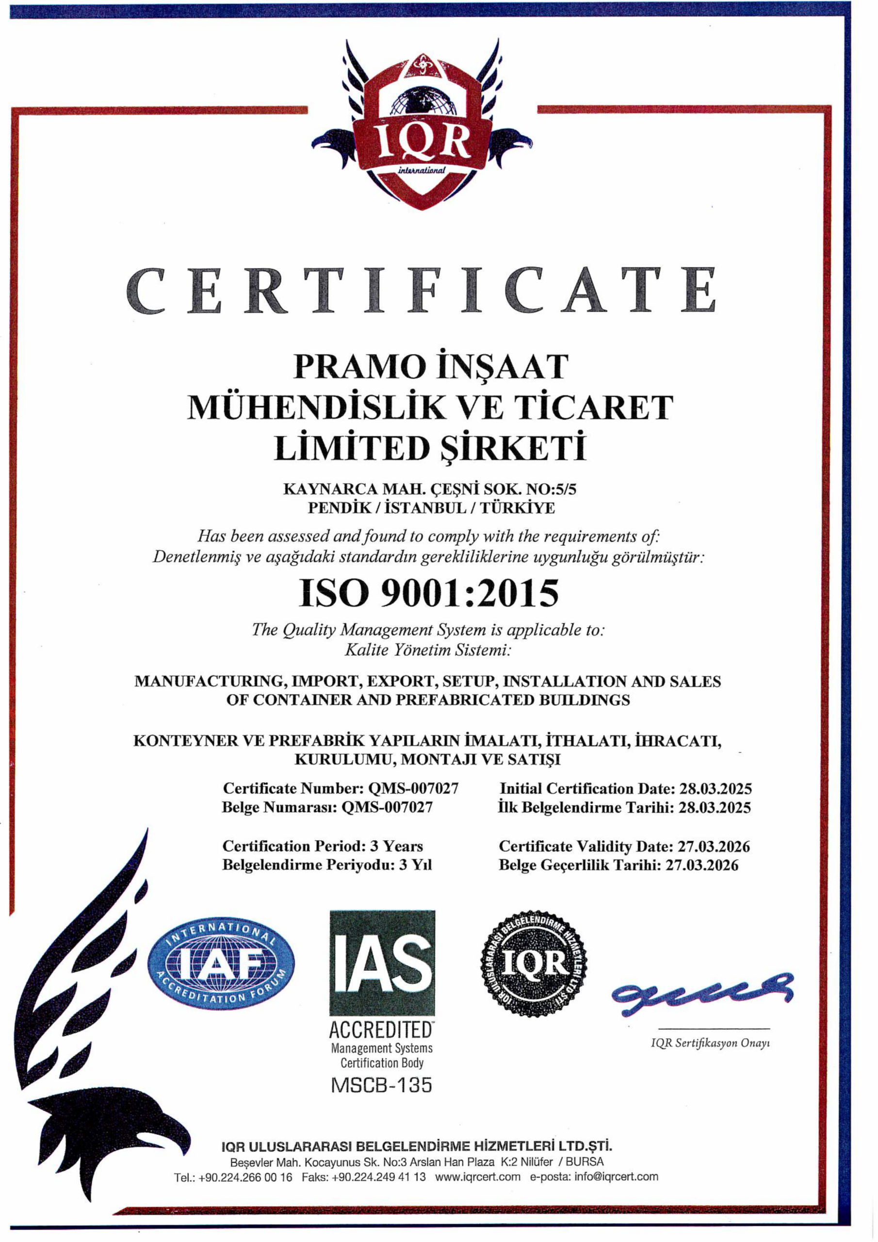 İSO 9001 CERTIFICATE